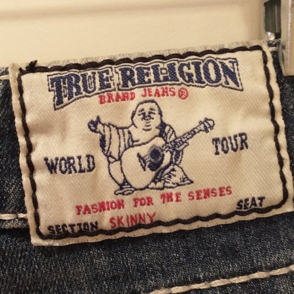 Women's True Religion size 26 low rise skinny jeans with crystal embellishments - Picture 2 of 13